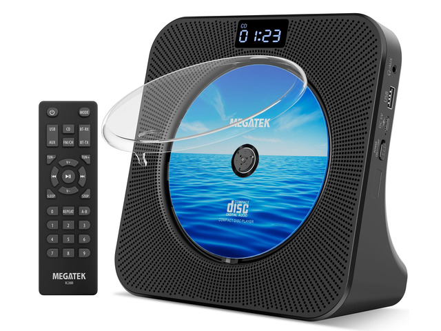 Portable CD Player with Bluetooth RX/TX, FM Radio & USB - Black Desktop Design, HiFi Stereo Speakers, Front Display, Headphone Jack, Sleep Timer,...