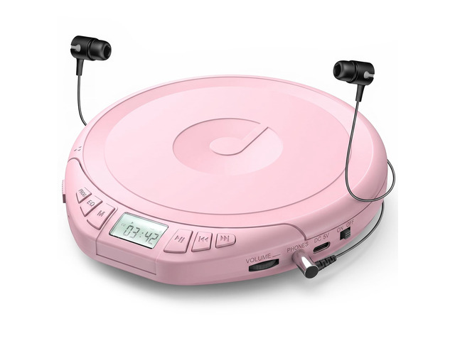 Portable CD Player with Earphones CD Player for Car CD Dsicman with Anti-Skip Shockproof with LCD Display Support PROG Memory Repeat Function