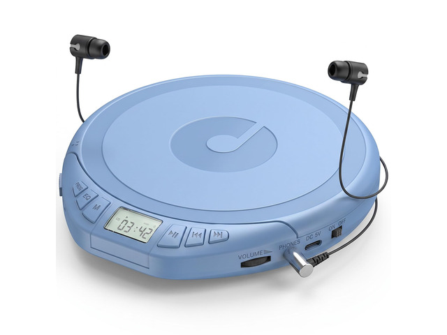 Portable CD Player with Earphones CD Player for Car CD Dsicman with Anti-Skip Shockproof with LCD Display Support PROG Memory Repeat Function