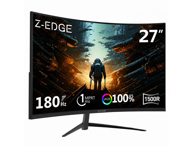 Z-Edge 27 inch Curved Gaming Monitor, 1080P, 180Hz/144Hz Computer Screen UG27 1500R Curved Computer Monitor, 1ms, FreeSync, Low Blue Light, 1X DP &...