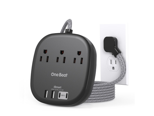 Cruise Ship Travel Essentials, 3Ft Short Extention Cord, 22.5W/4.5A, Black 3 Outlets 4 USB Ports (2 USB C) Cruise Approved Power Strip Flat Plug No...