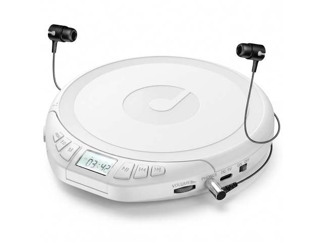 Portable CD Player with Earphones CD Player for Car Support MP3 CD Dsicman with Anti-Skip Shockproof with LCD Display Support PROG Memory Repeat...