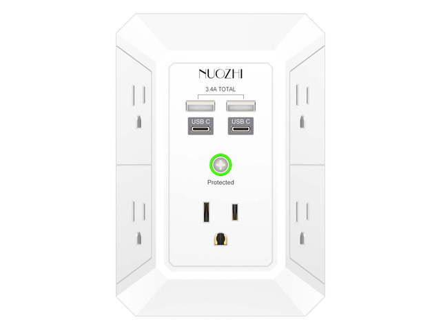 Surge Protector, Wall Charger, 5 Outlet Extender with 4 USB Charging Ports(2USB-C), 3-Sided 1680J Power Strip Multi Plug Adapter Spaced for Home...