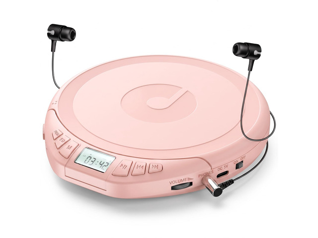 Portable CD Player with Earphones CD Player for Car CD Dsicman with Anti-Skip Shockproof with LCD Display Support PROG Memory Repeat Function