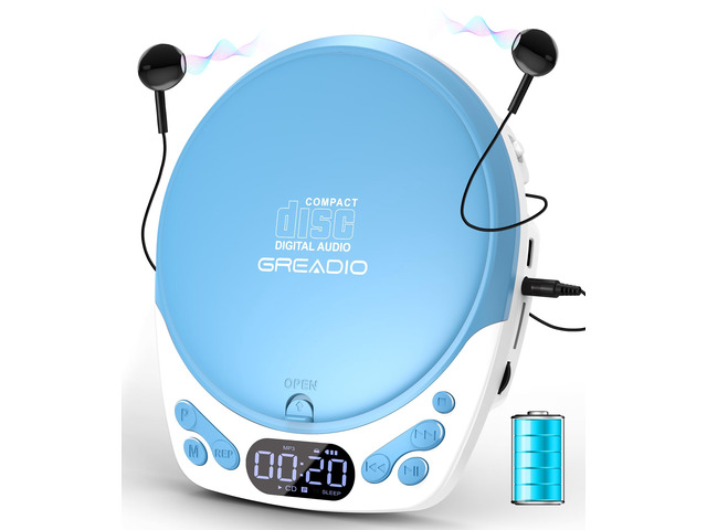 Portable CD Player with Headphones, Rechargeable CD Player for Home Small CD Players with 60s Anti-Skip, Supports CD/MP3/WMA/TF Card/AUX, Lock /...