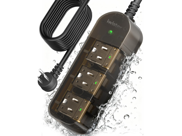 Outdoor Power Strip Weatherproof, 3 AC Outlets, 15FT Extension Cord 1625W/13A, Anti-Electric Shock, IPX6 Waterproof Surge Protector for Backyard,...