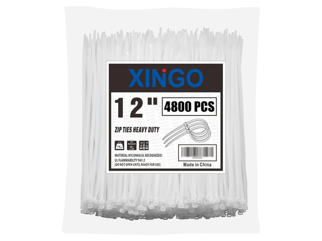 12 Inch White Zip Ties 4800 PCS, 75 LBS Tensile Strength, UV Resistant Cable Ties, Self-locking Plastic Ties for Indoor and Outdoor Use