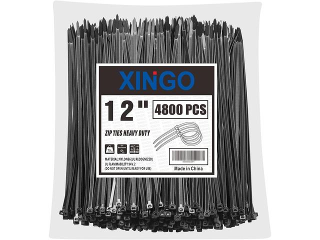 12 Inch Black Zip Ties 4800 PCS, 75 LBS Ultra Strong Tensile Strength, UV Resistant Cable Ties, Self-locking Plastic Ties for Indoor and Outdoor Use