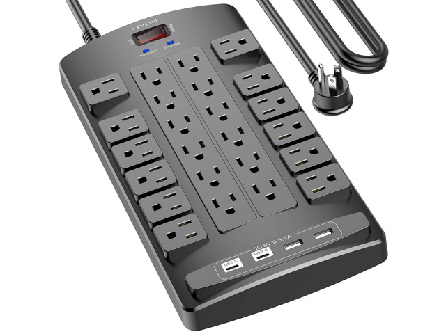 Surge Protector Power Strip - 15Ft Flat Plug Heavy Duty Extension Cord with 24 Outlets and 4 USB Ports(1 USB-C Ports), 4100J, for Home, Office,...