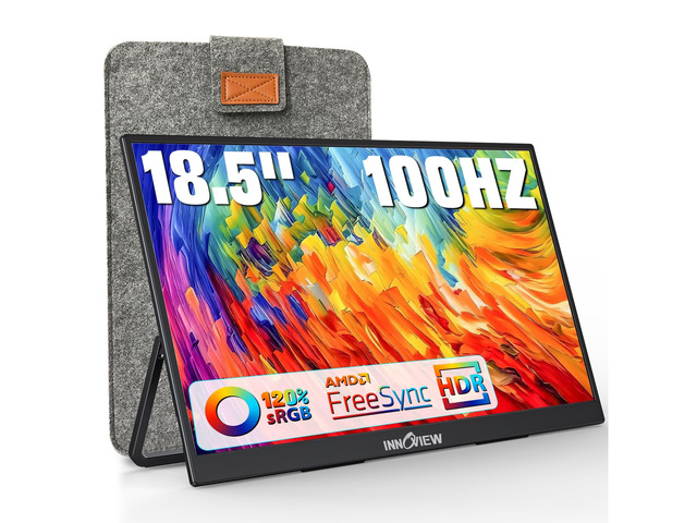 Portable Monitor 18.5 inch 100HZ 120% sRGB, 1080P FHD IPS Large Portable Monitors for Laptop USB C HDMI HDR Travel Monitor with Kickstand Mac PC...