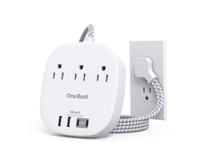 Cruise Ship Travel Essentials, 1Ft Short Extention Cord, 22.5W/4.5A, White 3 Outlets 4 USB Ports (2 USB C) Cruise Approved Power Strip Flat Plug No...