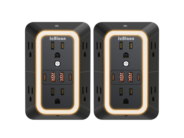 2 Pack Outlet Extender Power Strip, Multi Plug Outlet Surge Protector, 6 AC Surge Protector Outlets with 4 USB Ports (2 USB C) and Night Light,...