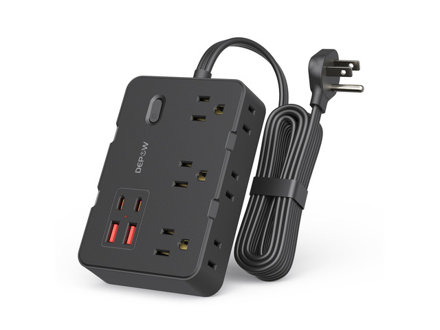 Surge Protector Power Strip with 6 Outlets 4 USB Ports (2 USB C),5 FT Flat Plug Extension Cord for Home Office, Dorm, Nightstand, 1625/13A, 1050J,...