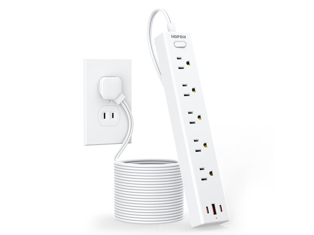 5 Outlets 2 Prong Power Strip with 3USB, 10FT Extension Cord for Old House 1700 Joules, Wall Mountable, Flat Plug, 2 Prong to 3 Prong Outlet...