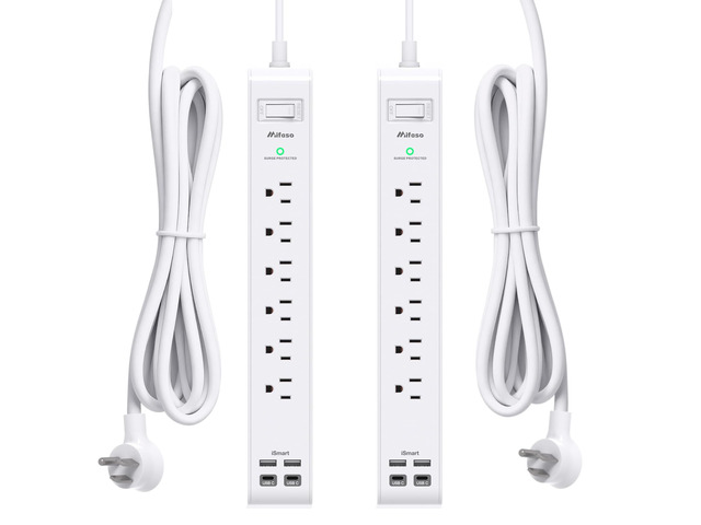 2 Pack Power Strip, 5FT Extension Cord, Surge Protector with 6 Outlets and 4 USB Ports (2 USB C), Flat Plug Overload Protection, Extension Cord...