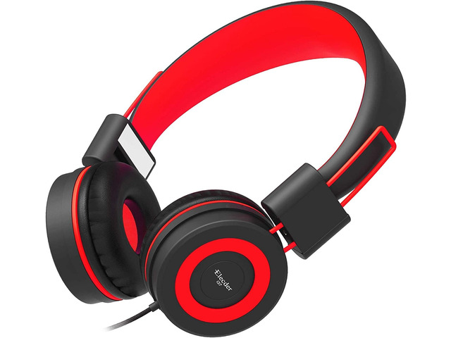 i37 Kids Headphones for School Children Girls Boys Teens, Red Foldable Adjustable Lightweight, 3.5mm Audio Jack On Ear Headphones for Smartphones...