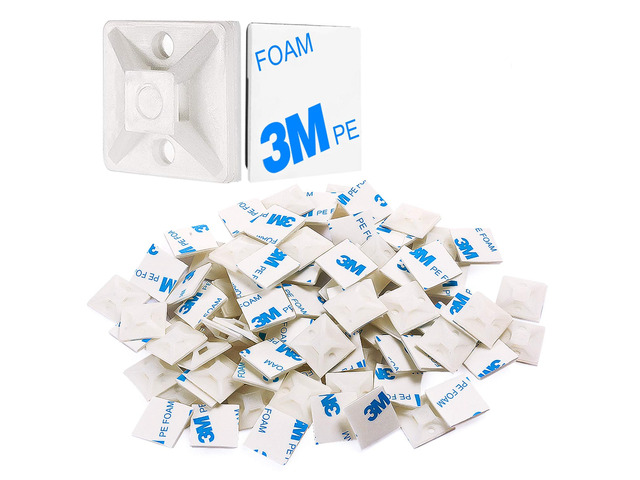 500 PCS 3/4' White Self Adhesive Cable Zip Tie Mounts Wire Cable Clips Holders Management Anchors Organizer Holders Squares(HS-101S)