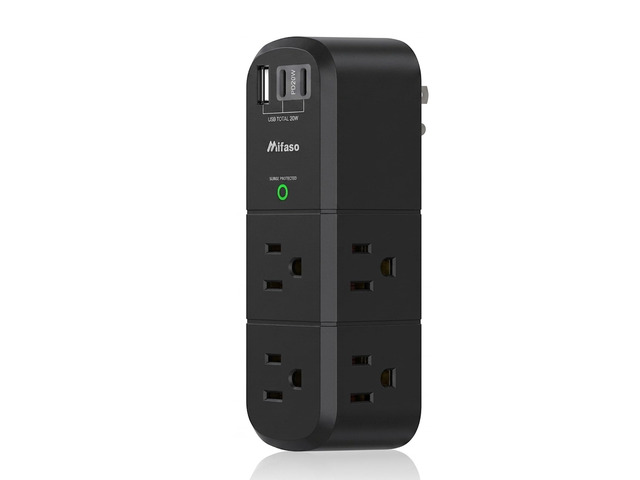 PD20W USB Outlet Extender with Rotating Plug, 6 AC Multi Plug Wall Outlets 3 USB Ports, 3-Sided Swivel Power Strip Spaced Splitter for Home, Travel...