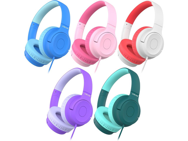Kids Headphones for School K-12, Bulk 5Pack, 85dBA Safe Volume, 3.5mm Jack, HD Stereo, Tangle Free, Swivel Foldable Kids Headphones with Cord for...