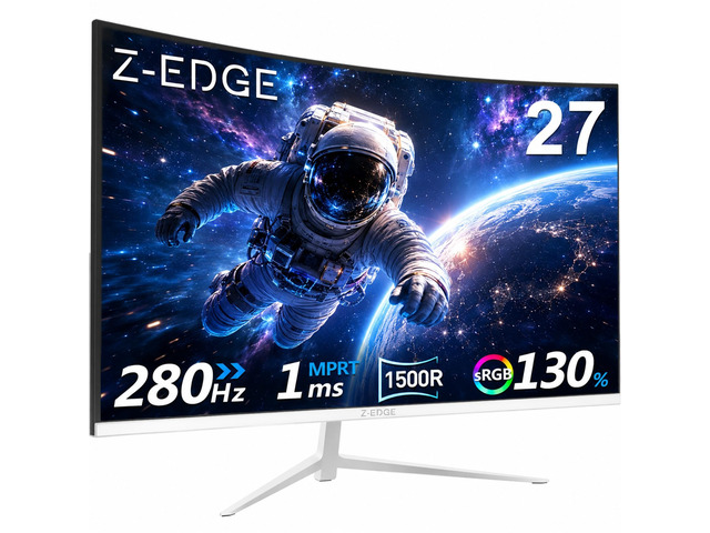Z-Edge 27 inch White Gaming Monitor, 1080P 280Hz 240Hz Computer Screen Curved Monitor, 1500R, MPRT 1ms, FreeSync, 350nits, 4000:1 Contrast, UG27P...