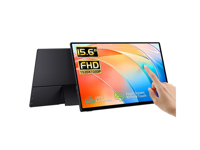 15.6'' FHD Portable Monitor Touchscreen for Laptop Computer Mac 10-point Touch Screen, Tempered Glass Metal Case 1080p IPS Screen w/Kickstand,...
