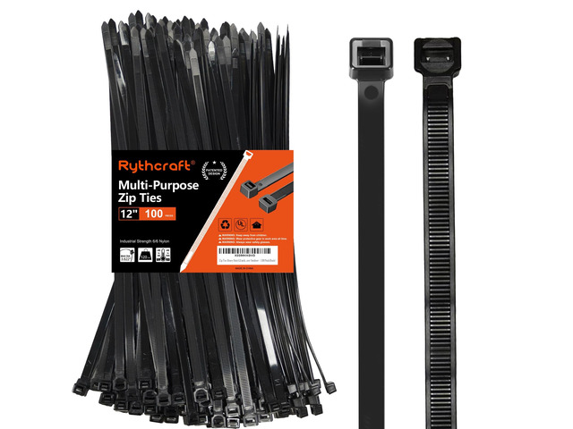 12 Inch Black Zip Ties Heavy Duty, 120 LBS Test Cable Ties, 100 Pack Adjustable Self-Locking,0.3' Extra Width, UV-Resistant, UL Listed, Durable...