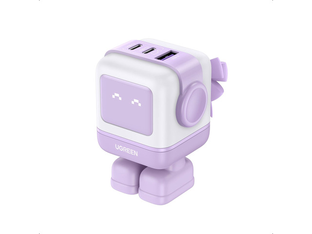 Uno 65W 3-Port USB C Charger, GaN Fast Charging Block, Purple Playful Robot Design, LED Display, Unique Gift, Fast Charging for MacBook, iPhone 17,...