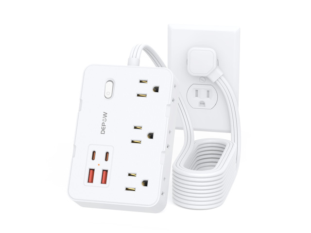 10Ft Extension Cord,Flat Plug Power Strip,6 AC & 4 USB Ports (2 USB C) Surge Protector with 1050J, Desk Charging Station for Home Office,College...