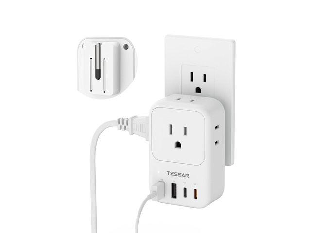 USB C Charger Block 20W PD, Fast Charging Adapter with Foldable Plug 1875W Power Outlet Extender(4 AC and 4 USB) for Cruise, Home, Office, Dorm...