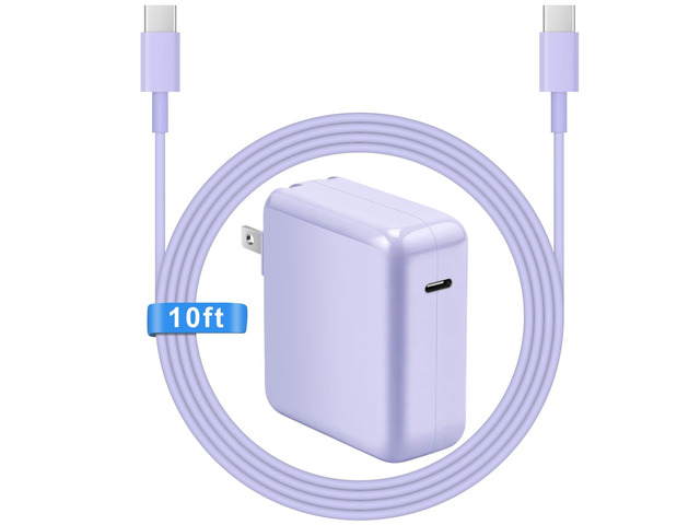 Mac Book Pro Air Charger with 10FT Extra Long Type C Charging Cable, Purple 118W 96W 87W 61W USB Type C(USB-C) Fast Power Adapter, Compatible with...