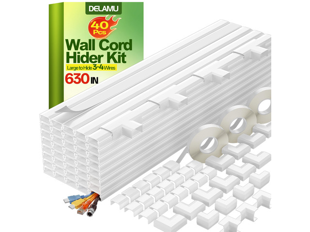 TV Cord Hider, 630in Cord Covers for 3-4 Wires on Wall, Large Cable Hider Cable Management, Easy Set up Wire Hiders Wire Covers for Cords on Wall,...