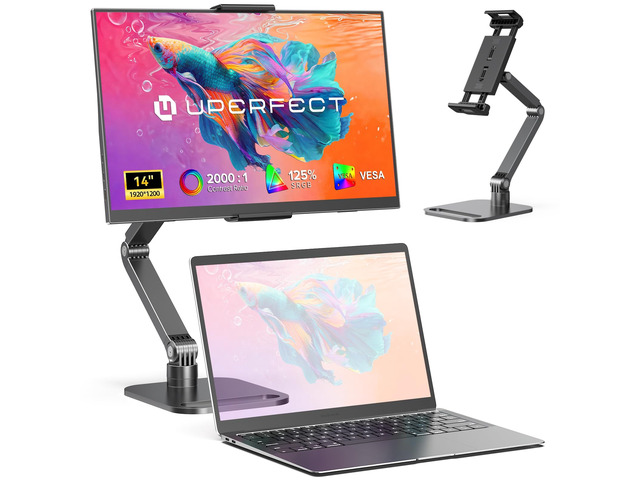 Portable Monitor, 14' 125% sRGB Ultra-Slim Laptop Display 1200P, 2000:1 Contrast, VESA Support, Stand Included, USB-C & Mini HDMI External Screen...