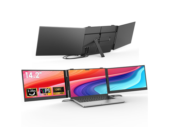Laptop Screen Extender, 14.2' Ultra-Slim Triple Portable Monitor, 1080P FHD IPS Display, USB-C/HDMI Plug & Play, Monitor Extender for 13-17.3'...