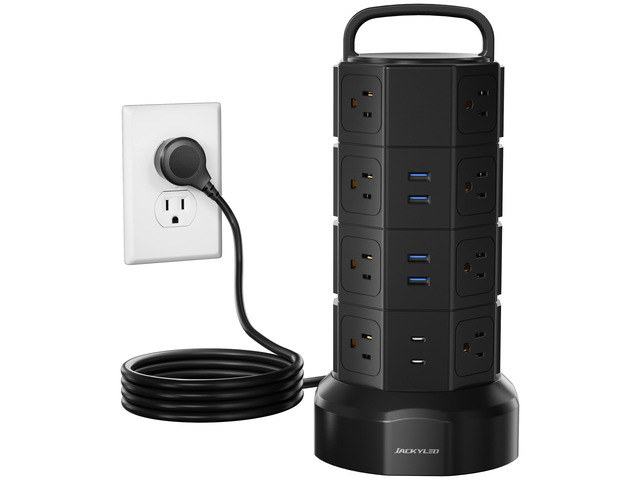 Power Strip Tower Surge Protector, 16 AC 6 USB (2 USB C), 1050J 6.5Ft Retractable Extension Cord with Multiple Outlets, 1625W/13A Outlet Extender,...