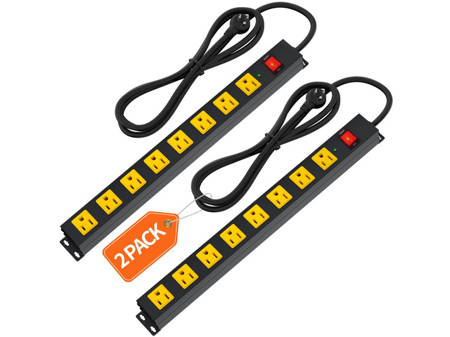 8 Outlet Long Power Strip, 2Pack 2100J Surge Protector Heavy Duty 6FT Cord Wide Spaced and Wall Mount Metal Powerstrip for Home Office Garage Workshop