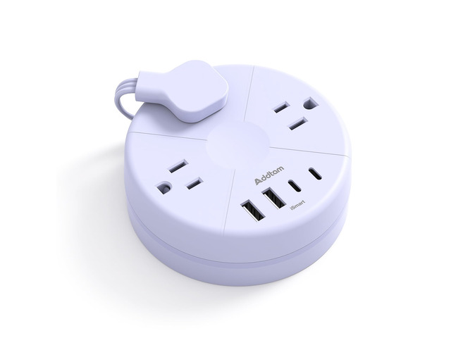 Travel Essentials 3Ft Power Strip -Purple Cruise Approved Power Strip 3 Outlet 4 USB Port(2 USB C), Retractable Extension Cord, Portable Charging...