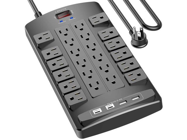Surge Protector Power Strip - 10Ft Flat Plug Heavy Duty Extension Cord with 24 Outlets and 4 USB Ports(2 USB-C Ports), 4100J, for Home, Office,...