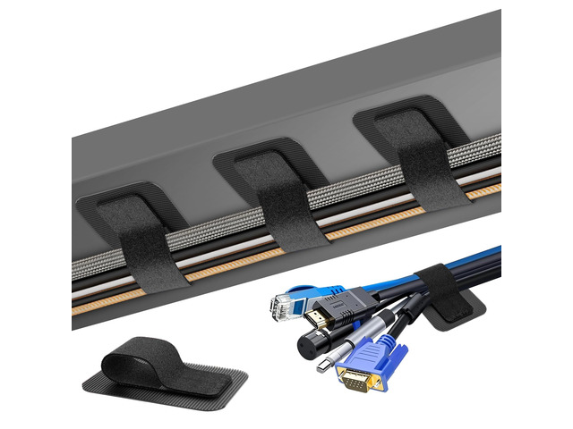 Cable Management Under Desk, Up to 15 CordEnhanced Wire Holder Cord Organizer Holder, Adjustable Hook and Loop Cable Ties, Wire Clips Under Table...