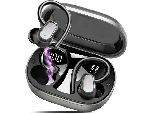 Wireless Earbuds Bluetooth 5.4 Headphones with Earhook for Sport, Grey 50H Playback, IP7 Waterproof Earphones for Workout Running, Deep Bass...