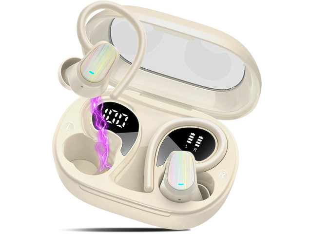 Wireless Earbuds, Bluetooth 5.4 Headphones Sport, Over Earbuds with Hook for Running Workout, Beige