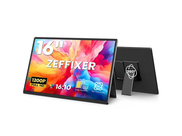 16' 16:10 1200P FHD Portable Monitor 360° Rotating Stand Laptop Extender Plug & Play Dual Monitor, Ultra Slim Travel Monitor for Laptop, PC,...