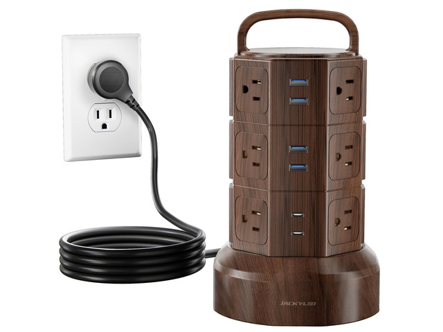 Power Strip Tower Surge Protector, 12 AC 6 USB (2 USB C), 1050J 6.5Ft Retractable Extension Cord with Multiple Outlets, 1625W/13A Outlet Extender,...