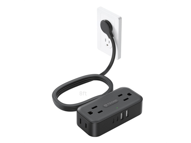 Flat Plug Power Strip, Small Extension Cord 8ft, 4 AC & 4 USB, Black Flat Extension Cord with Multiple Outlets, 1250W, Wall Mount 900J Surge...