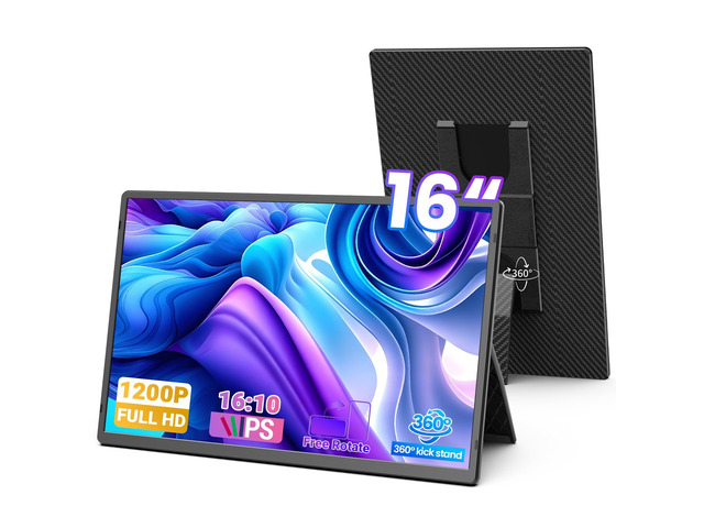 16' Laptop Screen Extender, 1200P Portable Monitor for Laptop Ultra-Thin Lightweight, Thin Bezels, 360° Rotating Detachable Stand, Plug & Play,...