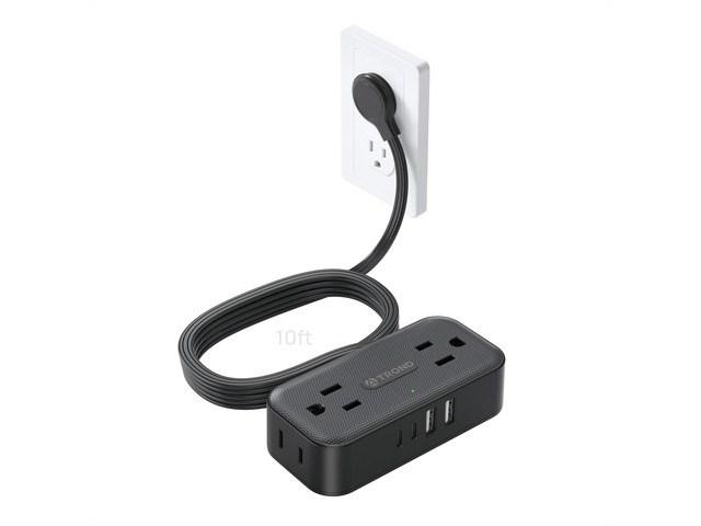 Flat Plug Power Strip, Small Extension Cord 10ft, 4 AC & 4 USB, White Flat Extension Cord with Multiple Outlets, 1250W, Wall Mount 900J Surge...