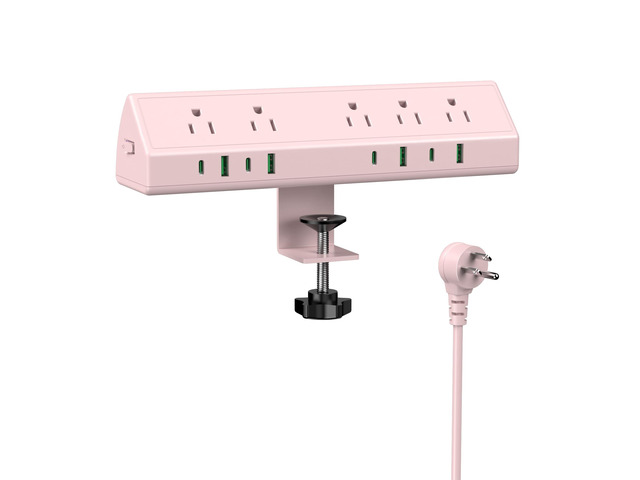 Desk Clamp Power Strip USB C 45W,8 USB,10FT,Purple Surge Protector 1200J,Fit 1.96'' Tabletop Edge Mount,1875W Extension Cord,15A Switch,ETL...