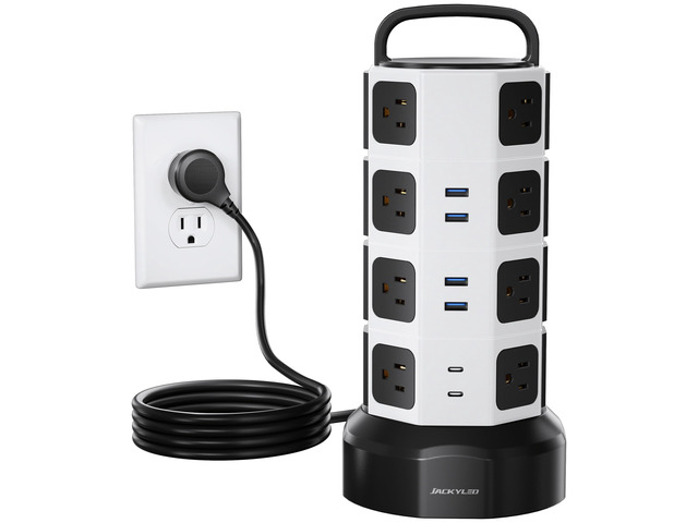 Power Strip Tower Surge Protector, 16 AC 6 USB (2 USB C), 1050J 6.5Ft Retractable Extension Cord with Multiple Outlets, 1625W/13A Outlet Extender,...