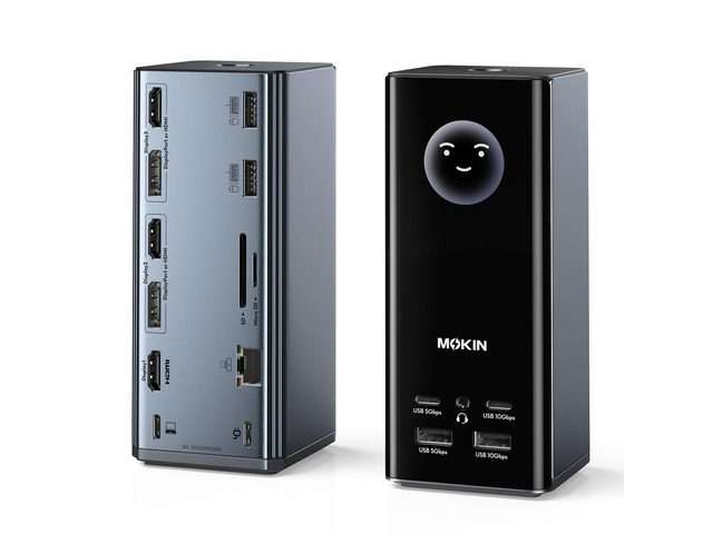 USB C Docking Station 3 Monitors Display with Weather Function 3 HDMI & 2 DP, Max to Extend Triple Monitor, Weather Forecast/Working Status...