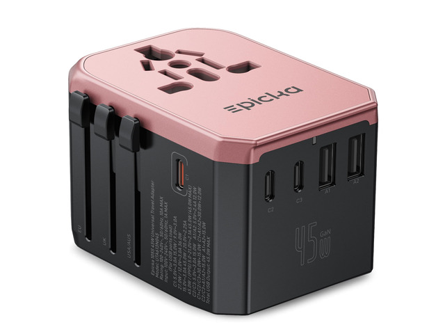 45W Universal Travel Adapter PD & QC, 1AC/3USB-C/2USB-A Travel Plug Adapter for EU/US/UK/AUS, Fast Charging for Multi-Device, Not A Voltage...