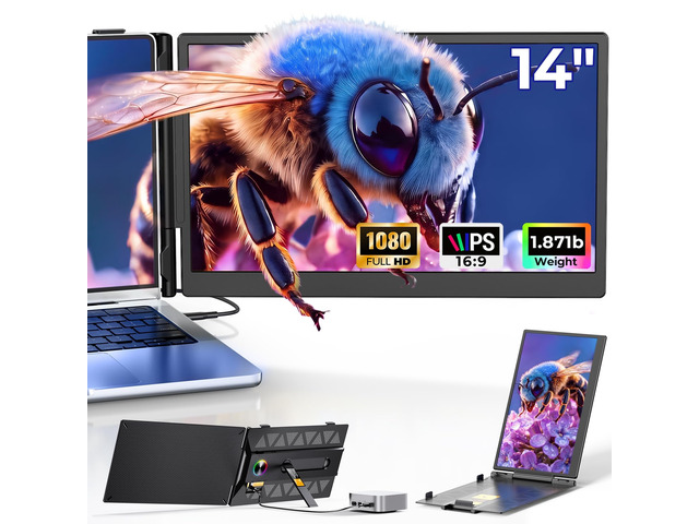 Laptop Screen Extender, 14' FHD 1080P Portable Monitor for Laptop with 100% sRGB, Dual Screen Extender for Laptop 1317.3', Plug & Play External...